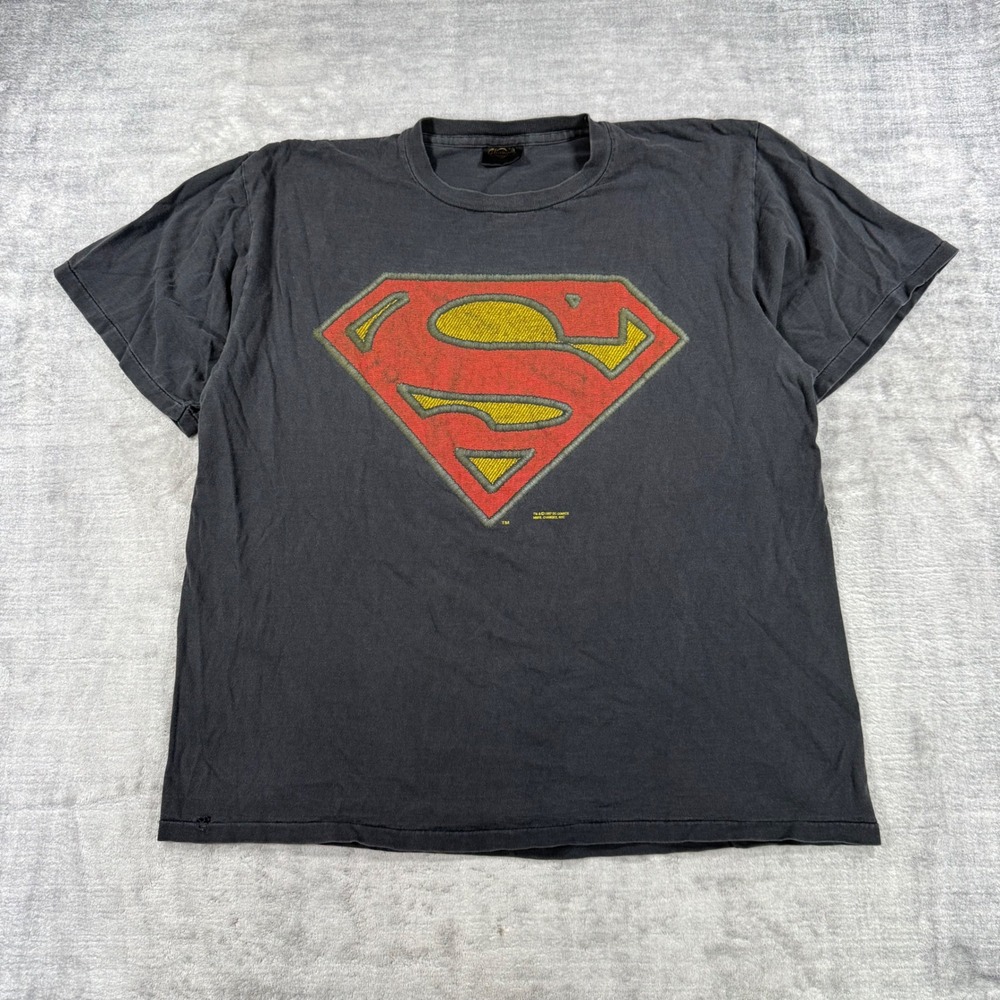 Superman Shirt Men XL Black Vintage 1997 DC Comics Chest Logo Shield Changes